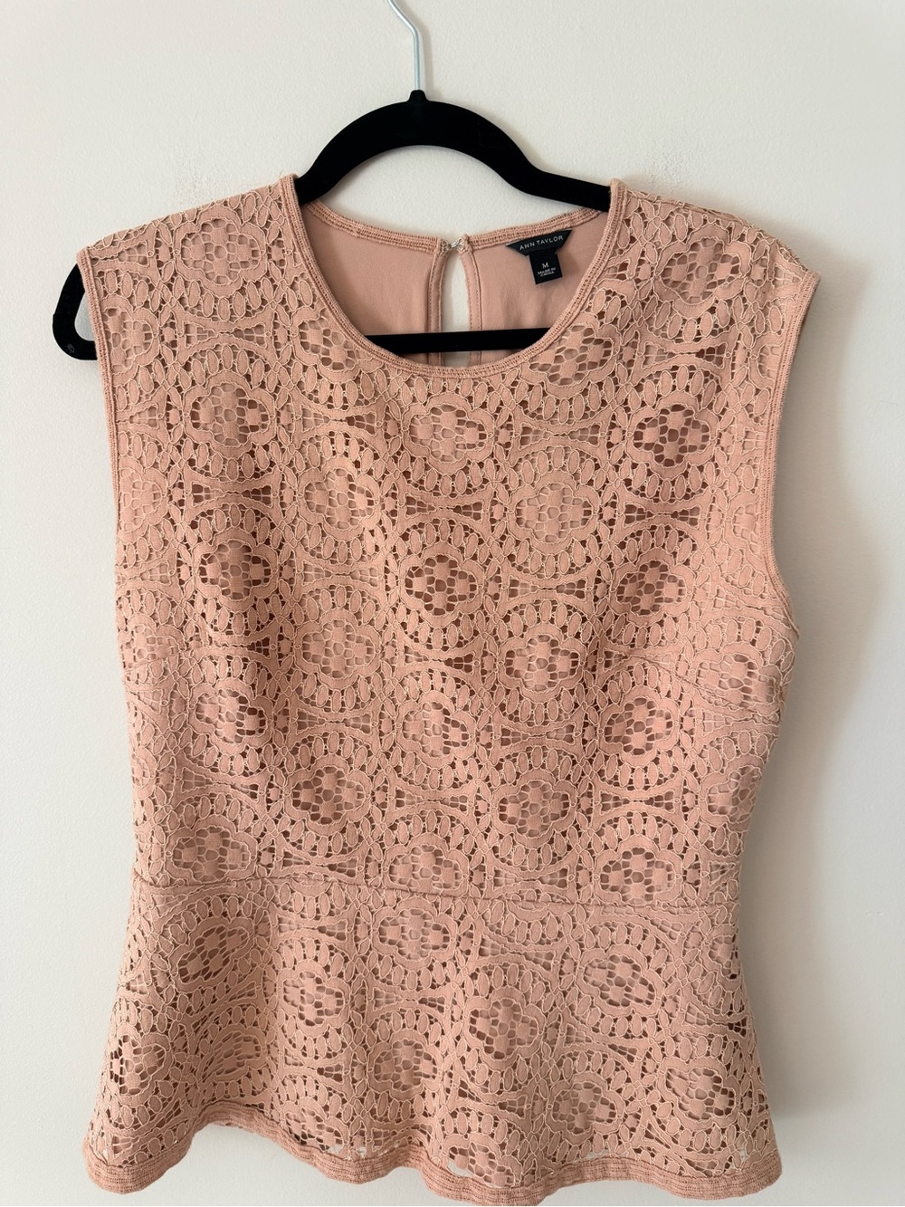 Ann Taylor Pink Lace Peplum Shell Top